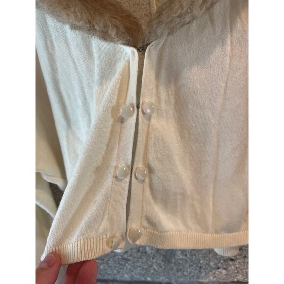 Vintage Frenchi Faux Fur Collar Cardigan Sweater With Pearl Buttons - L - Picture 3 of 10